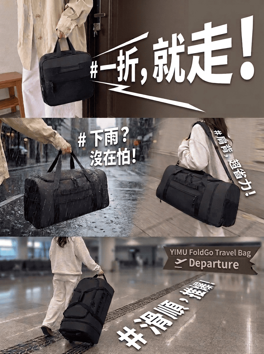 自帶滾輪旅行包，多種背法隨心切換